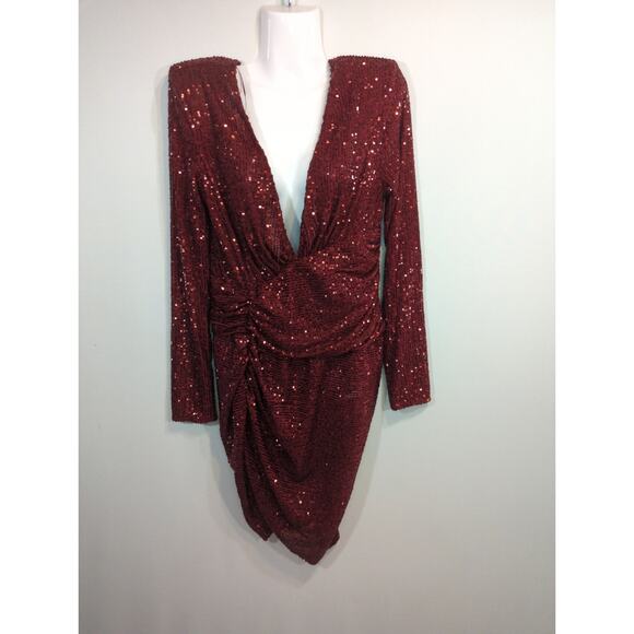 Fashion Nova Finding Love Burgundy Sequin Mini Bodycon Dress Womens Large NWT - Picture 2 of 14